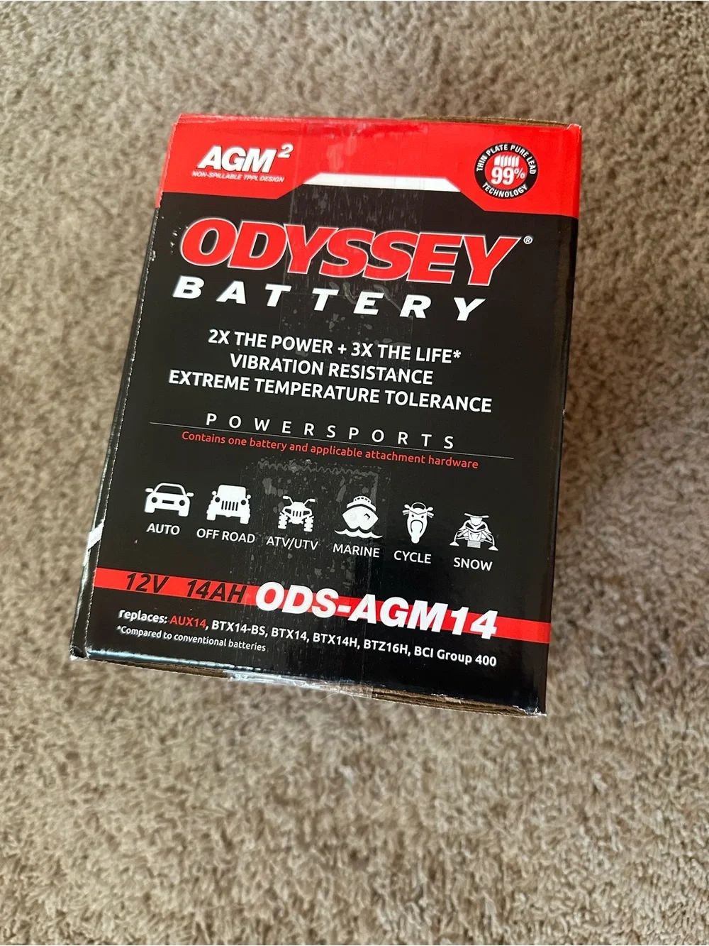 AGM14 Powersports Battery 12V 14Ah - Red/Black